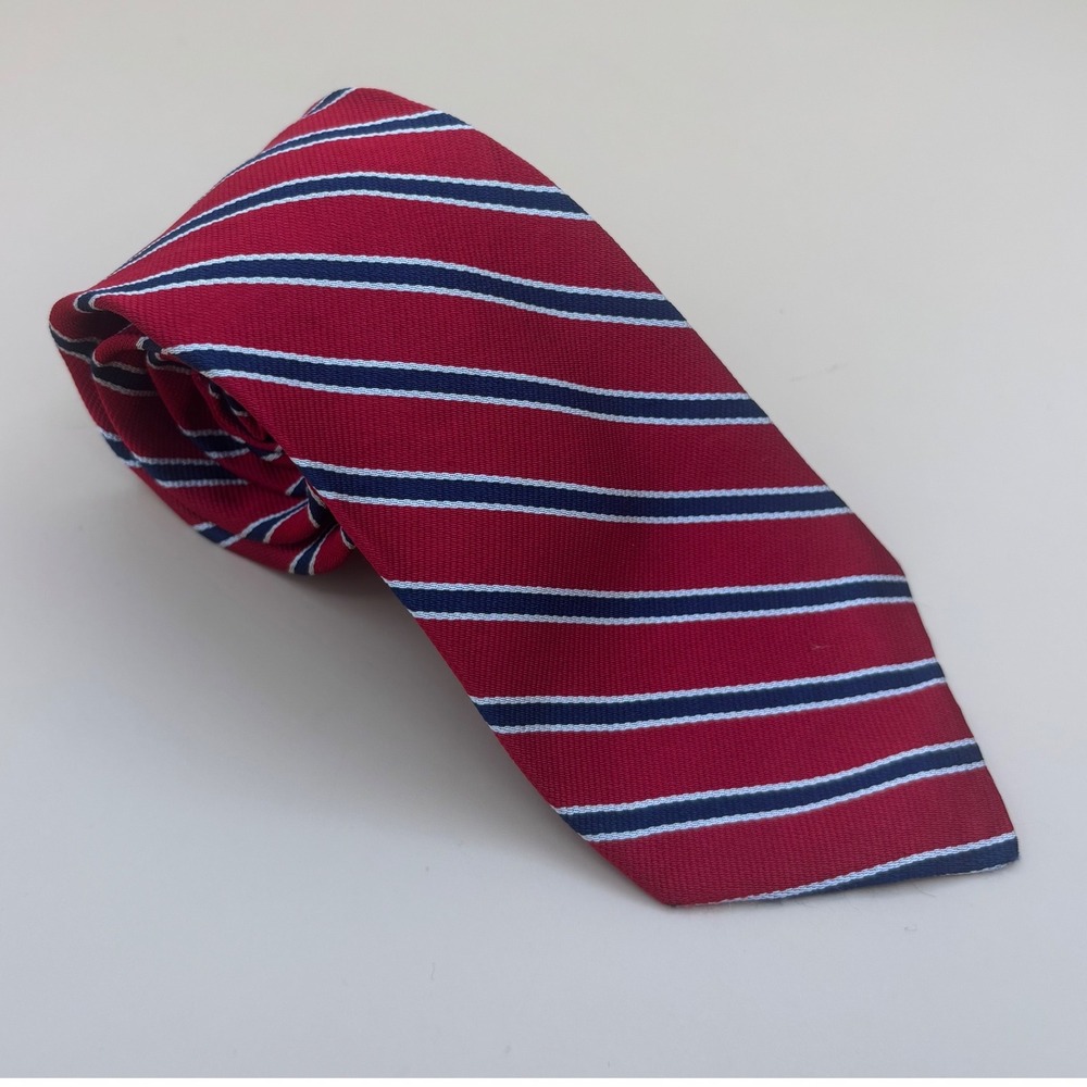 American Briar Editions Mens Red Blue‎ Striped Silk Rep Tie Made in USA